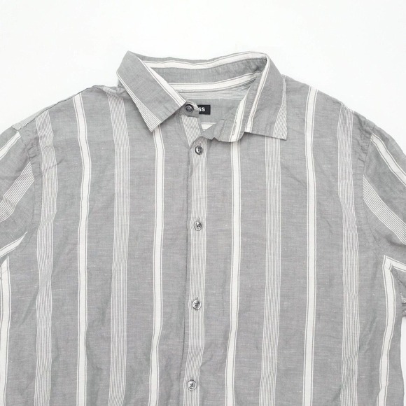 Express Button-Up Shirt Men's Large Striped Long Sleeve Collared Regular Fit - Picture 2 of 7